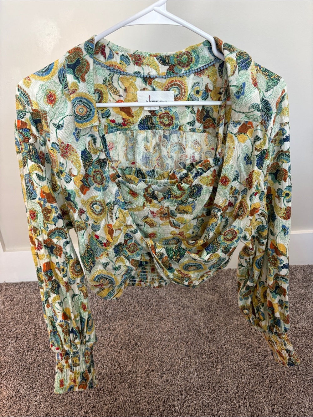 Anthropologie Multicolor Floral Draped Crop Top Set